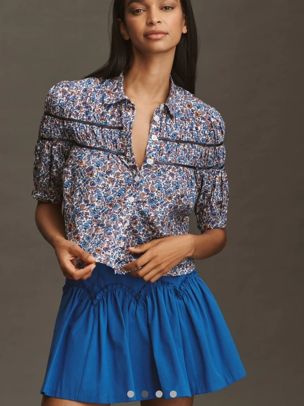Leandra Shirred Yoke Blouse by Maeve - blue - Picture 1 of 11